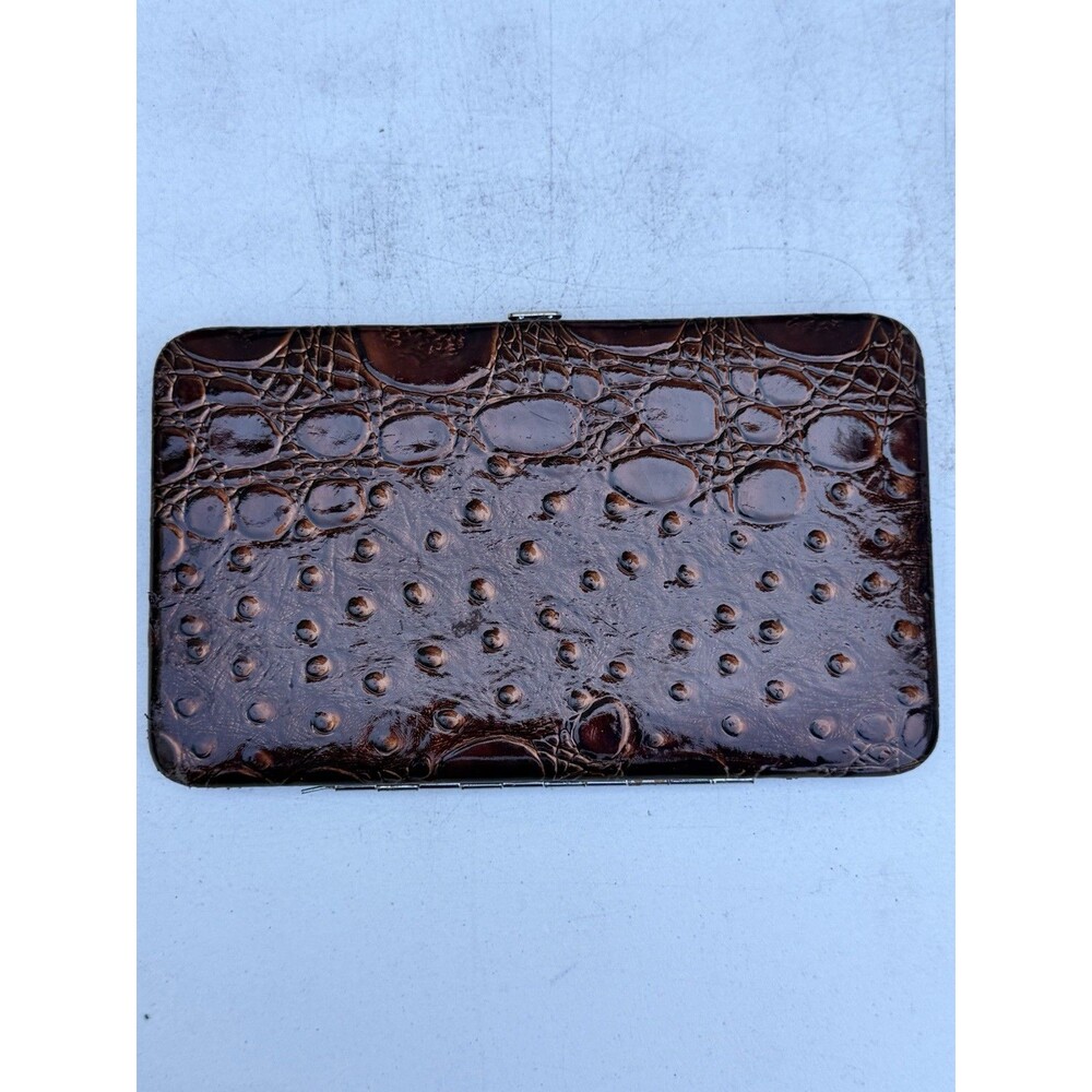 Kristine Y2K Faux Ostrich Crocodile Embossed Hard Case Clutch Wallet 7.25”